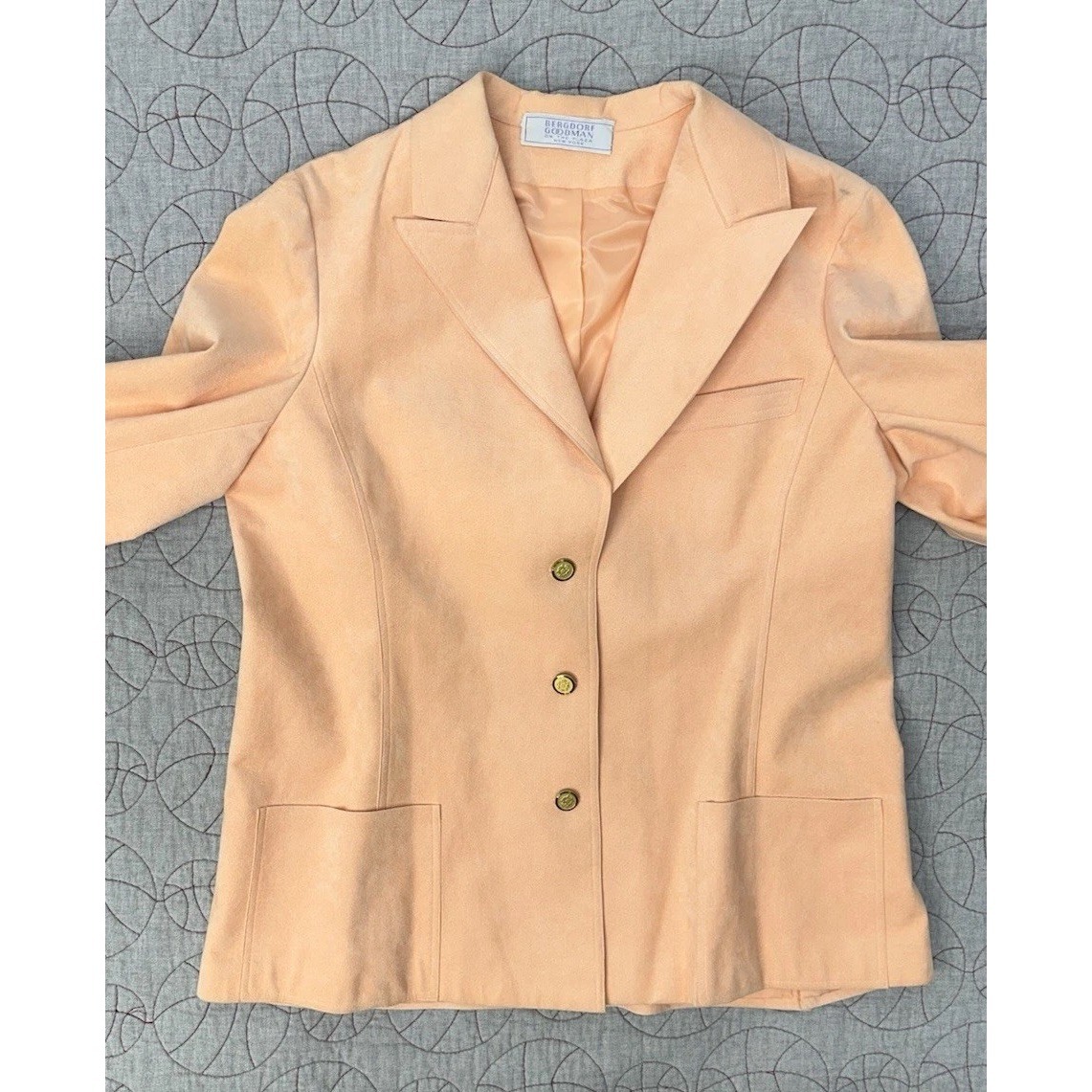 Vtg 70s/80s Bergdorf Goodman Abe Schrader Peach Faux Suede Blazer Womens 18 Usa — image 6 of 8